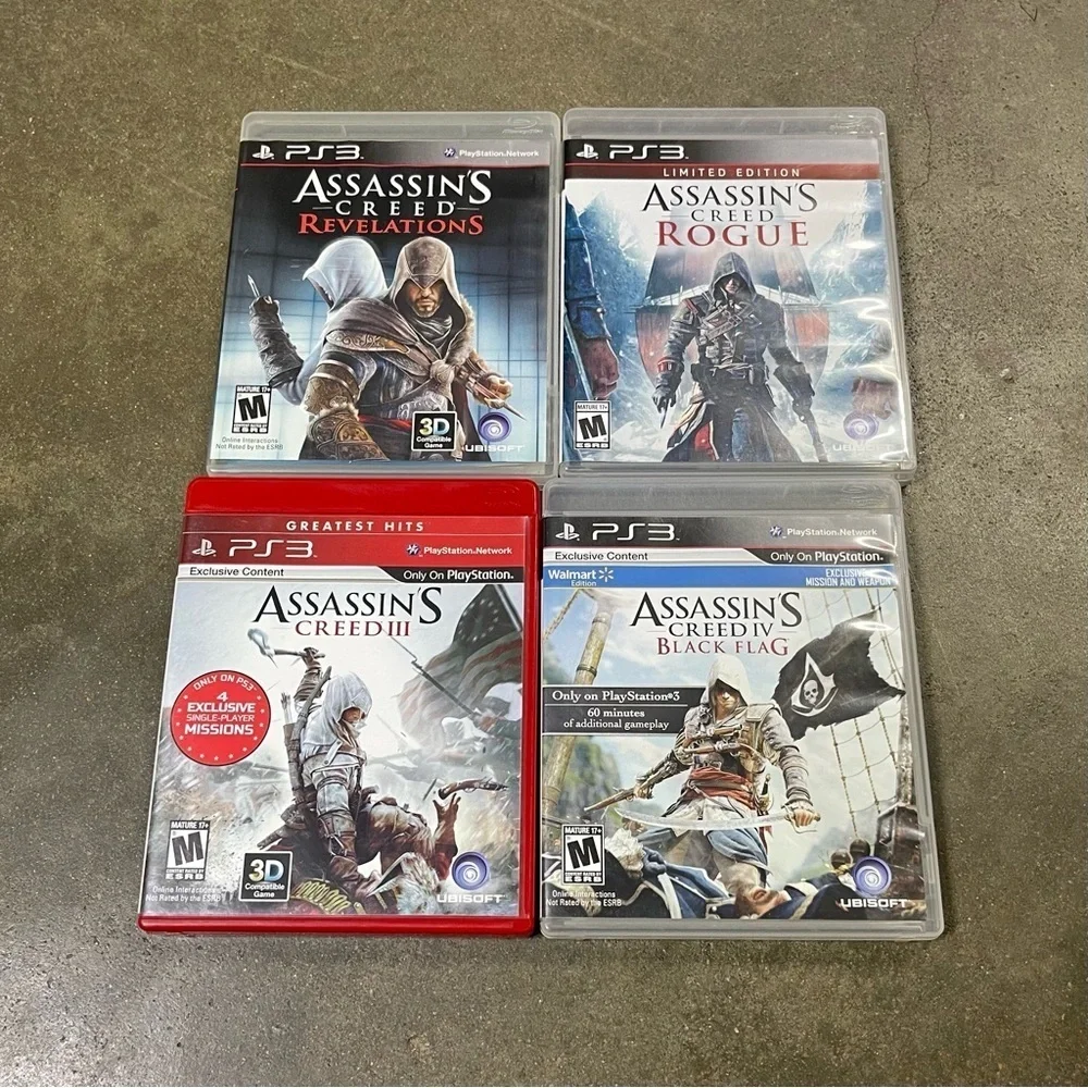 Assassin's Creed PS3 Lot Revelations, Rogue, III & Black Flag CIB